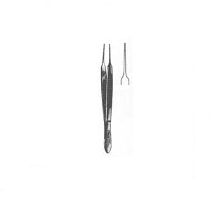 Pinza de disección Micro de 3 3/4" de Beracah Médica, con 2 dientes y plataforma, para procedimientos quirúrgicos precisos.