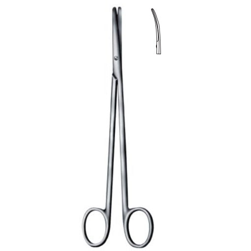 Tijeras Metzembaum curvas de 15cm de la marca Beracah Medica, con hojas afiladas y mango ergonómico para corte preciso.