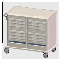 Carro para medicamentos tipo cassettes doble cuerpo, marca MSI, de Beracah Médica, con compartimentos de almacenamiento.