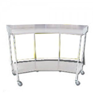 Mesa riñón inoxidable MSI con entrepaño, dimensiones 142x40x100 cm, de Beracah Médica, superficie metálica resistente y duradera.