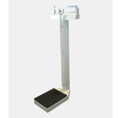 Báscula mecánica de columna Beracah Medica con estadímetro, capacidad de 220 kg, pantalla y estructura metálica robusta.