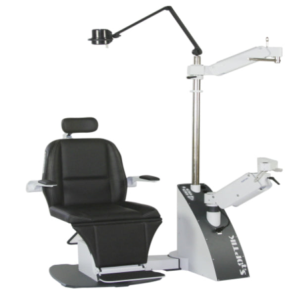 Unidad oftalmológica Beracah Médica con sillón, fosas y cargador para exámenes oftalmológicos.