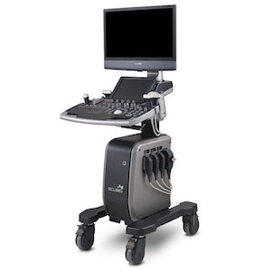 Ultrasonido de gabinete Beracah Medica E-Cube 8 2D/4D Live sin transductores, pantalla y controles visibles.