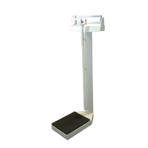 Báscula mecánica de columna Beracah Médica con capacidad de 140 kg, con pantalla y estructura metálica robusta.