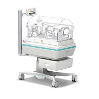 Incubadora térmica neonatal Beracah Medica Mod. Incu i para traslado, con puertas transparentes y controles digitales.