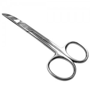 Tijeras quirúrgicas curvas agudas de 14 cm de la marca Beracah Médica, con filo roma, ideales para procedimientos médicos.