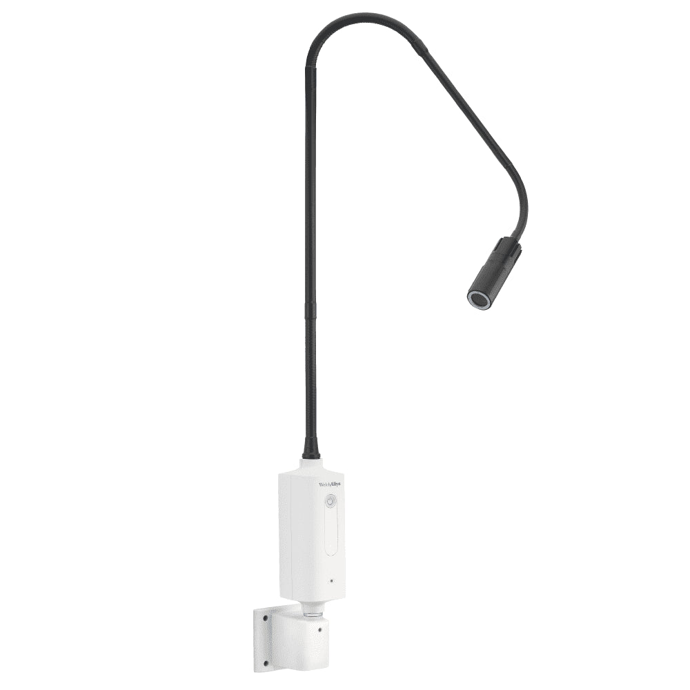 Lámpara de examen con base de pared y luz LED MSI de Beracah Médica, con brazo ajustable y foco brillante para diagnóstico.