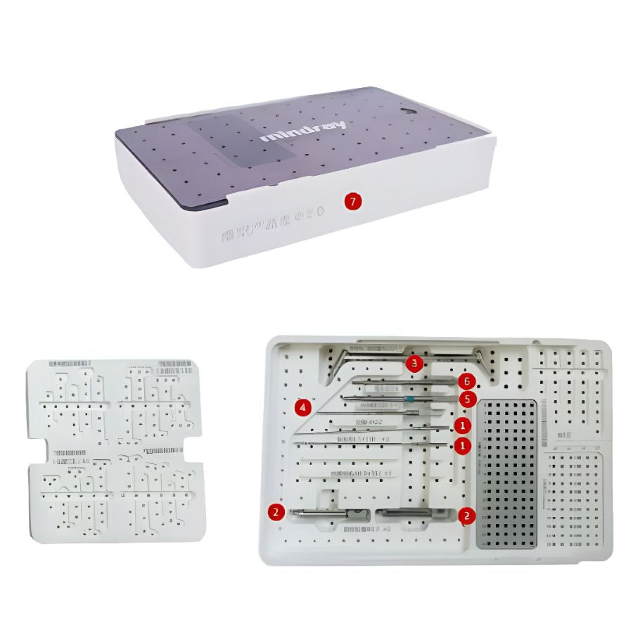 Juego de instrumentos de bloqueo Mini para placa de 2.0mm de Beracah Médica, incluye varias herramientas pequeñas y precisas.