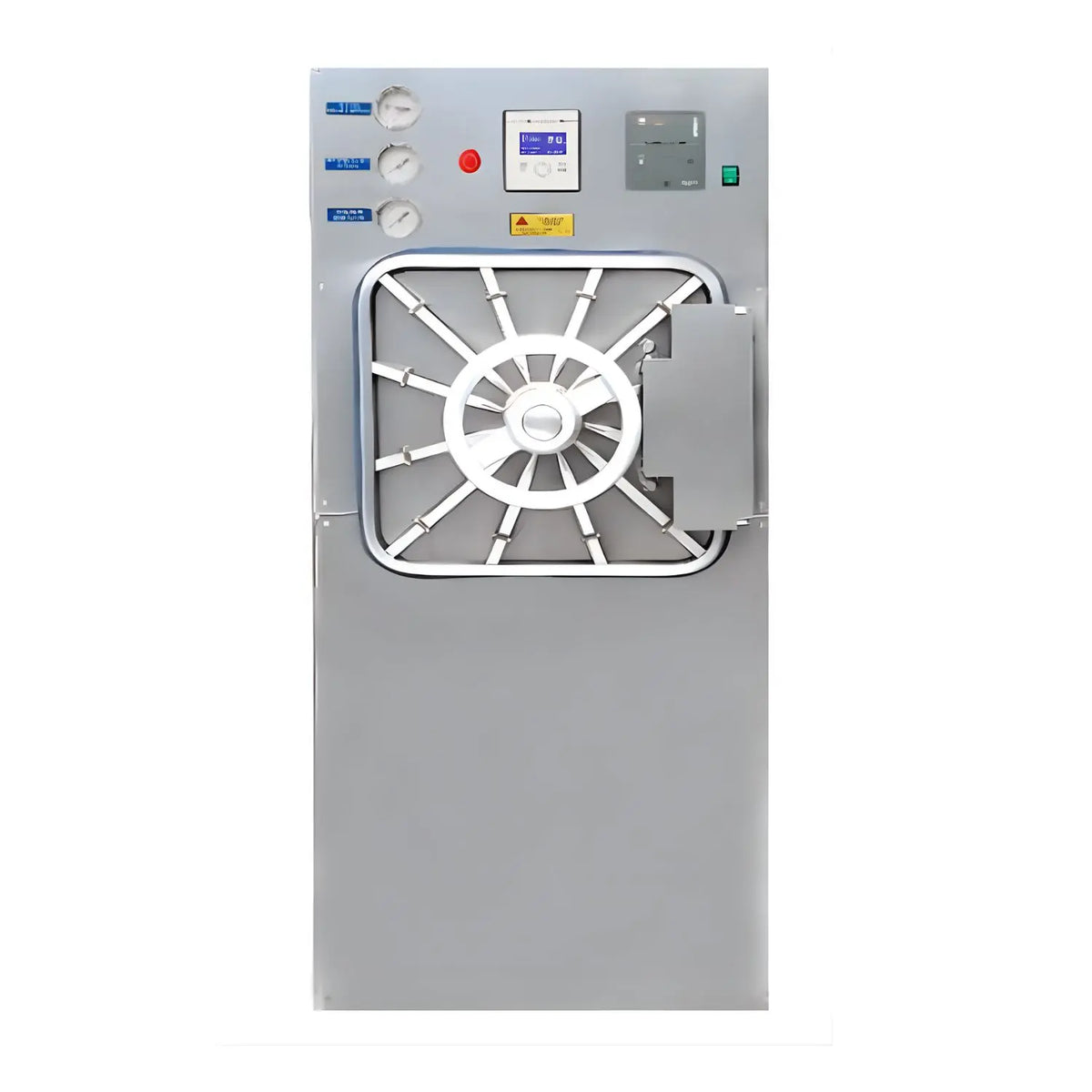 Autoclave de vapor directo Beracah Medica modelo AZTECA A-240 con puerta abatible y control PLC, capacidad 249.2L.