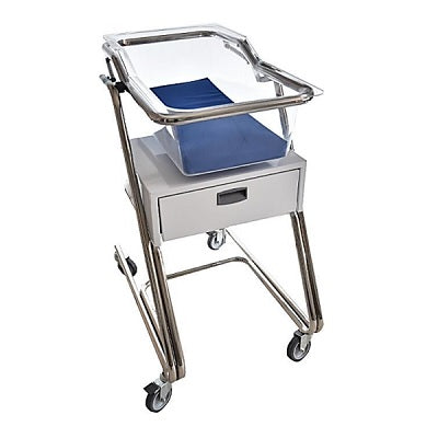 Carro cuna Elite Plus inoxidable T304 de MSI, estructura de acero inoxidable con ruedas y accesorios para transporte de pacientes.