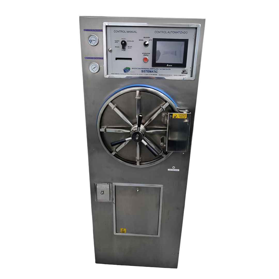 Esterilizador de vapor autogenerado Beracah Médica de 55 litros, con puerta y panel de control visible en la imagen.