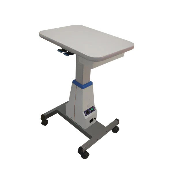 Mesa eléctrica de elevación para equipos de oftalmología de Beracah Medica, superficie ajustable y moderna.