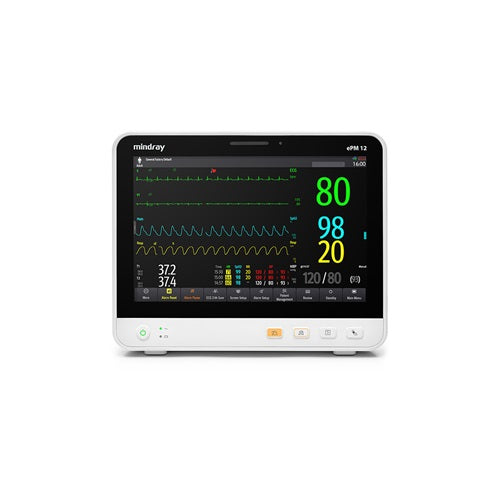 Monitor para paciente de signos vitales Beracah Medica, pantalla de 12.1" y 5 parámetros: ECG, RESP, PANI, SPO2 y TEMP.