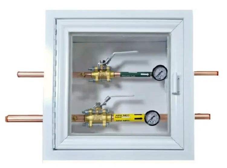 Caja de seccionamiento para 2 gases con válvulas de 25mm (1") con manómetros