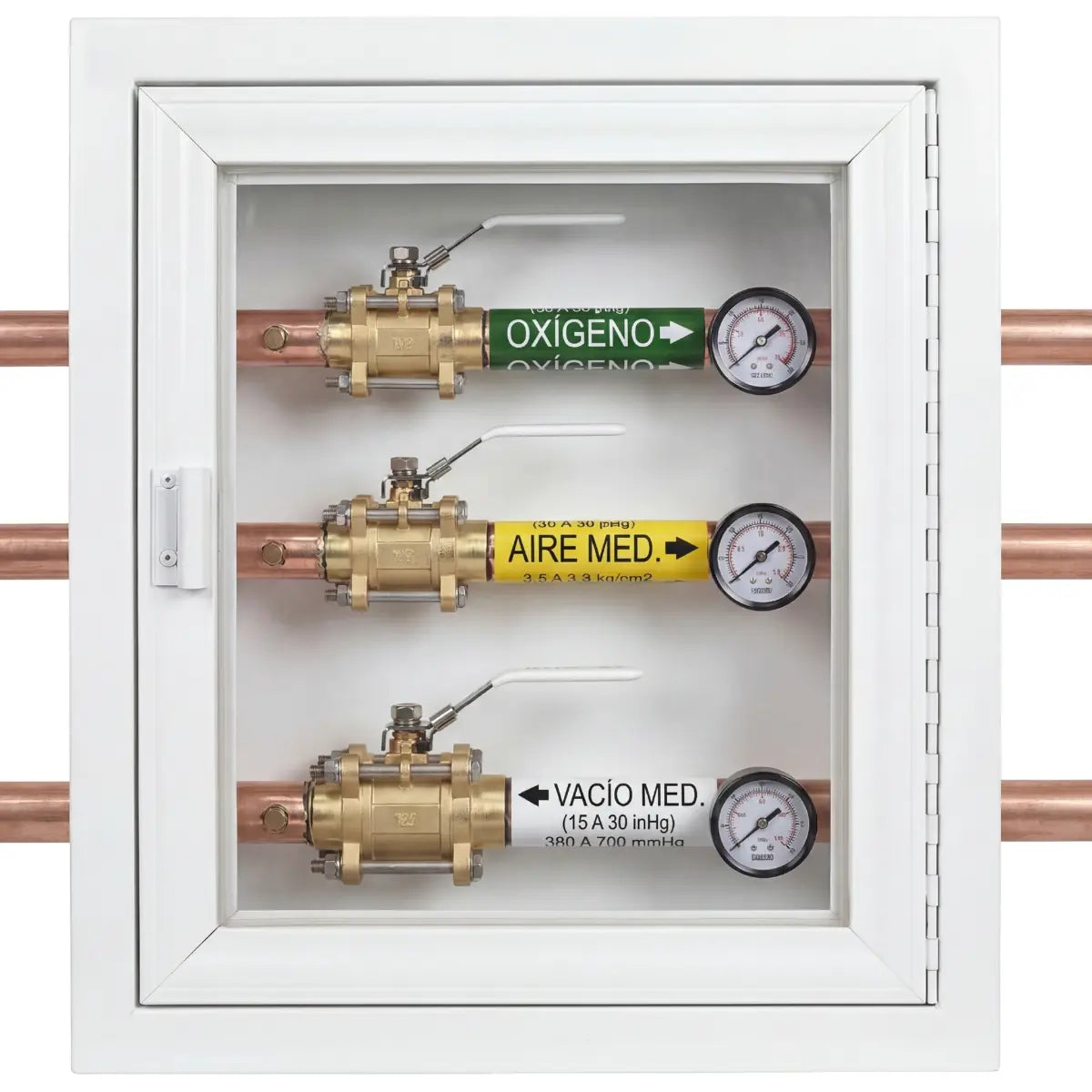 Caja de seccionamiento para 5 gases con válvulas de 19 mm (3/4") y manómetros 25mm (60X30X15)