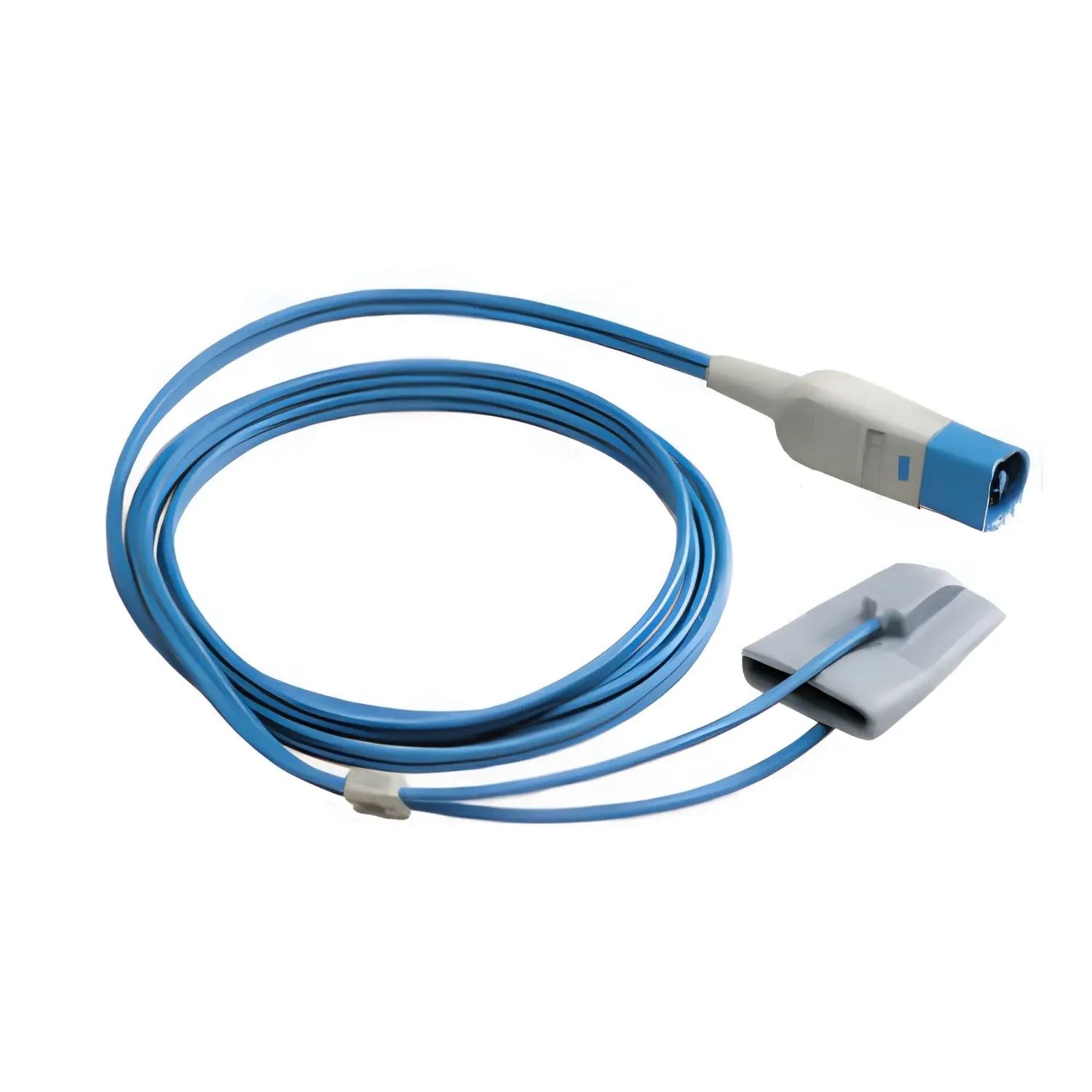 Sensor pediátrico reutilizable para oximetría de la marca Beracah Médica, muestra el sensor y cable conectado para monitoreo infantil.