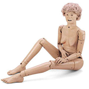 Maniquí geriátrico completo para cuidado del paciente geriátrico, Beracah Médica, en posición sentada con detalles realistas