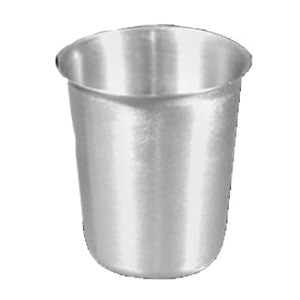 Vaso graduado de 60 ml en acero inoxidable cal. 22 de la marca Beracah Medica, con mediciones visibles y acabado metálico brillante.