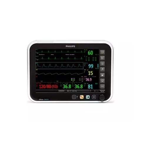 Monitor para paciente de 12" Beracah Medica Efficia CM120 con pantalla, signos vitales, EGC, temperatura y SpO2.