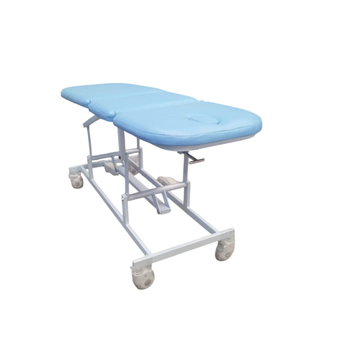 Mesa de osteopatía MSI de 3 secciones hidráulica de altura variable de Beracah Medica, con superficie acolchada y ajustable.