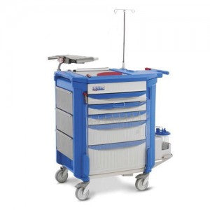 Carro de emergencias rojo de plástico MSI con 4 cajones, tamaño 57.46 x 96.52 x 106.9 cm, marca Beracah Médica