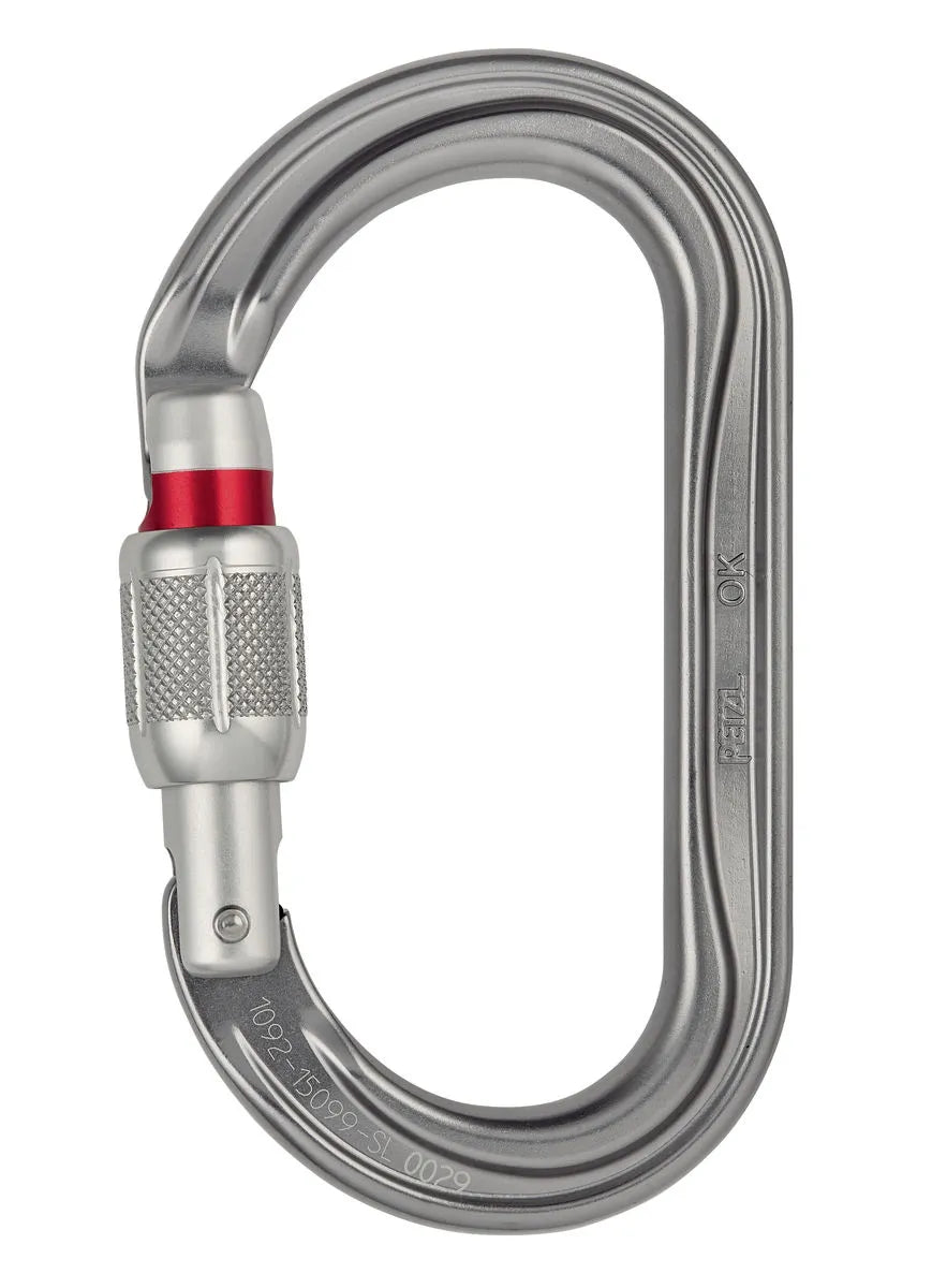 Mosquetón gris OK Triact Lock de Beracah Médica, resistente para rescate, con cierre de seguridad y diseño duradero.
