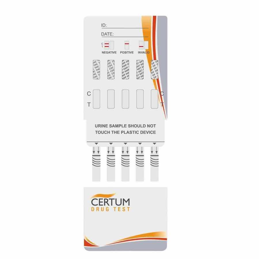 Prueba antidoping de 6 drogas en panel de Beracah Medica, caja con 25 test de drogas THC, COC, AMP, MET, OPI, BZD.