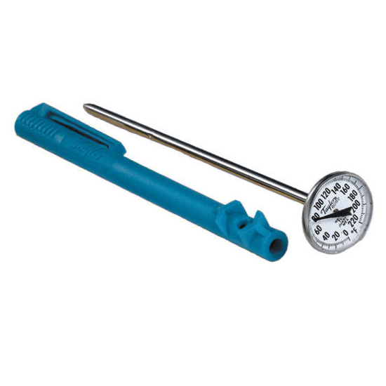 Termómetro bimetálico Beracah Médica con carátula de 1" y vástago de 5", mide de -40°C a +70°C con divisiones en °C.