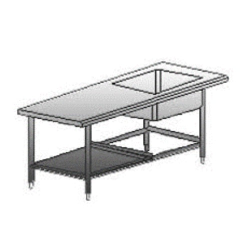 Mesa MSI de 150 cm con fregadero derecho, dimensiones 150x70x90 cm, marca Beracah Médica, superficie de trabajo amplia.