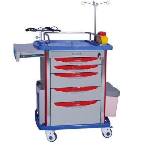 Carro rojo para emergencias de plástico ABS con 5 cajones 75 x 47.5 x 92 cm