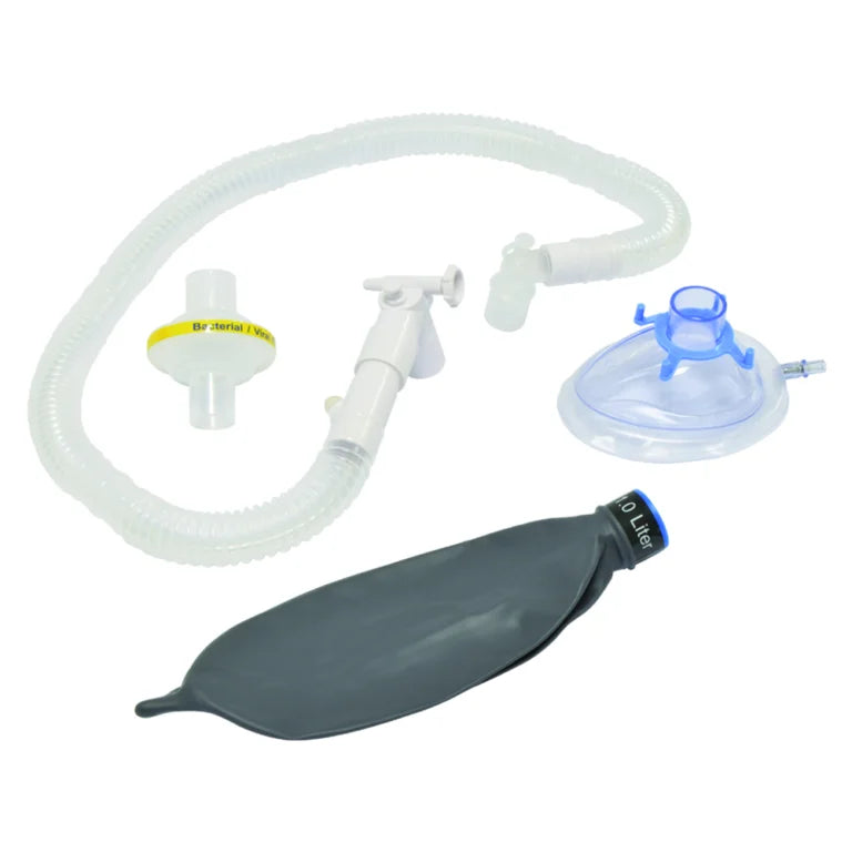 Circuito Bain pediátrico con bolsa de 1 litro de la marca Beracah Medica, para anestesia infantil, en imagen.