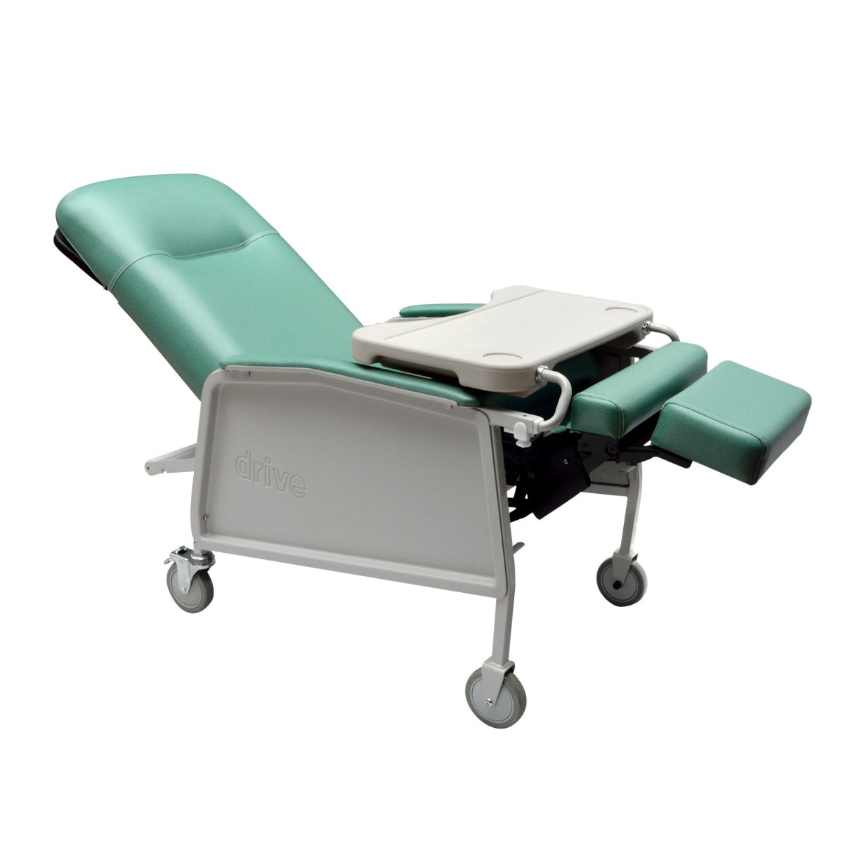 Sillón reclinable para hemodiálisis y extracción de sangre Beracah Medica en color verde, con 3 posiciones ajustables.