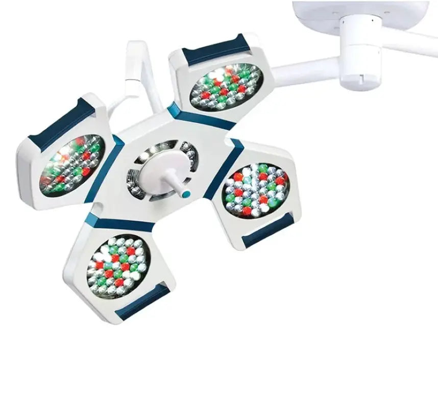 Lámpara LED verde para quirófano Beracah Medica Serie NV4 con 2 brazos y 160,000 luxes cada una, iluminación quirúrgica profesional.