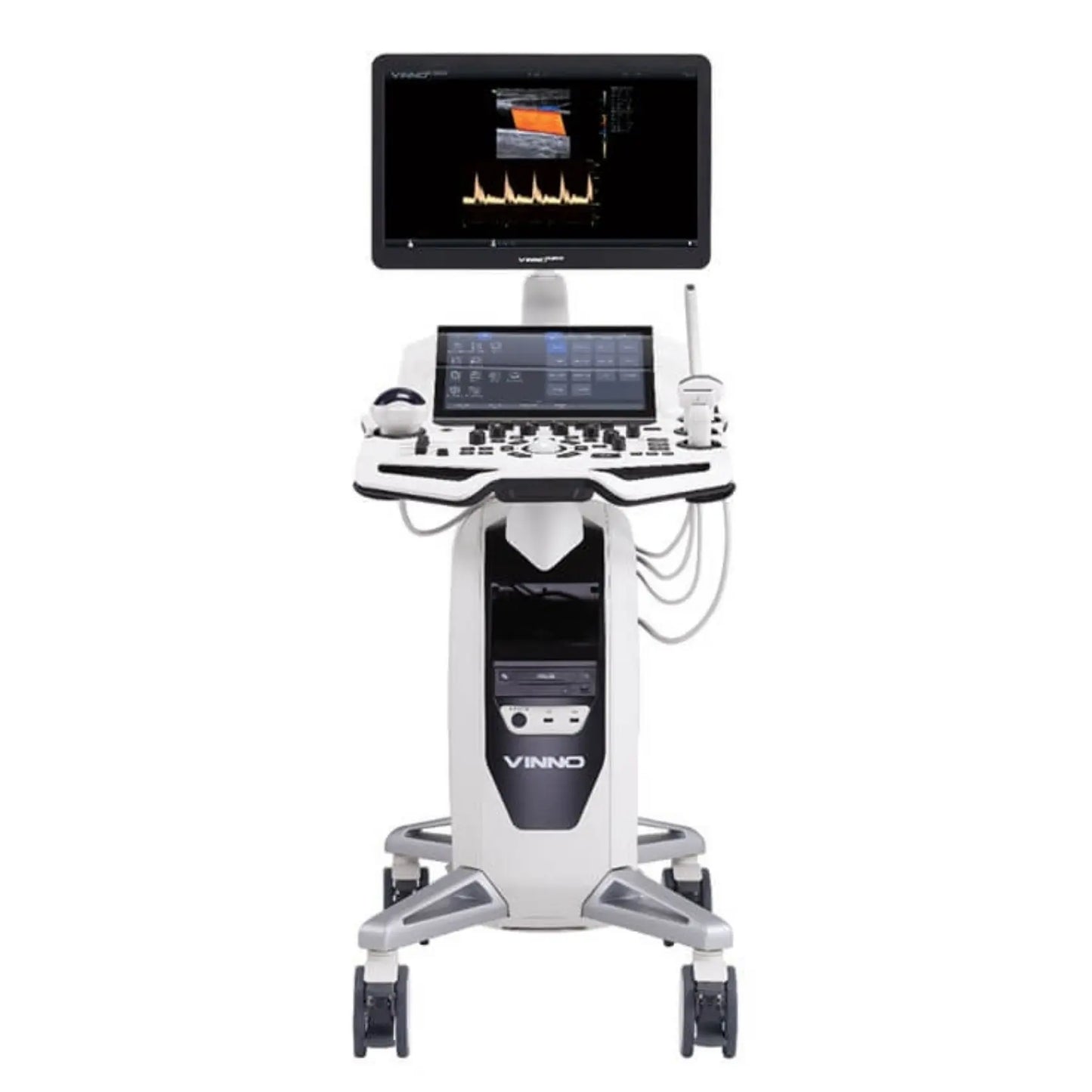 Ultrasonido de gabinete Beracah Medica con monitor de 21.5” y panel táctil de 13.3” para diagnóstico médico.