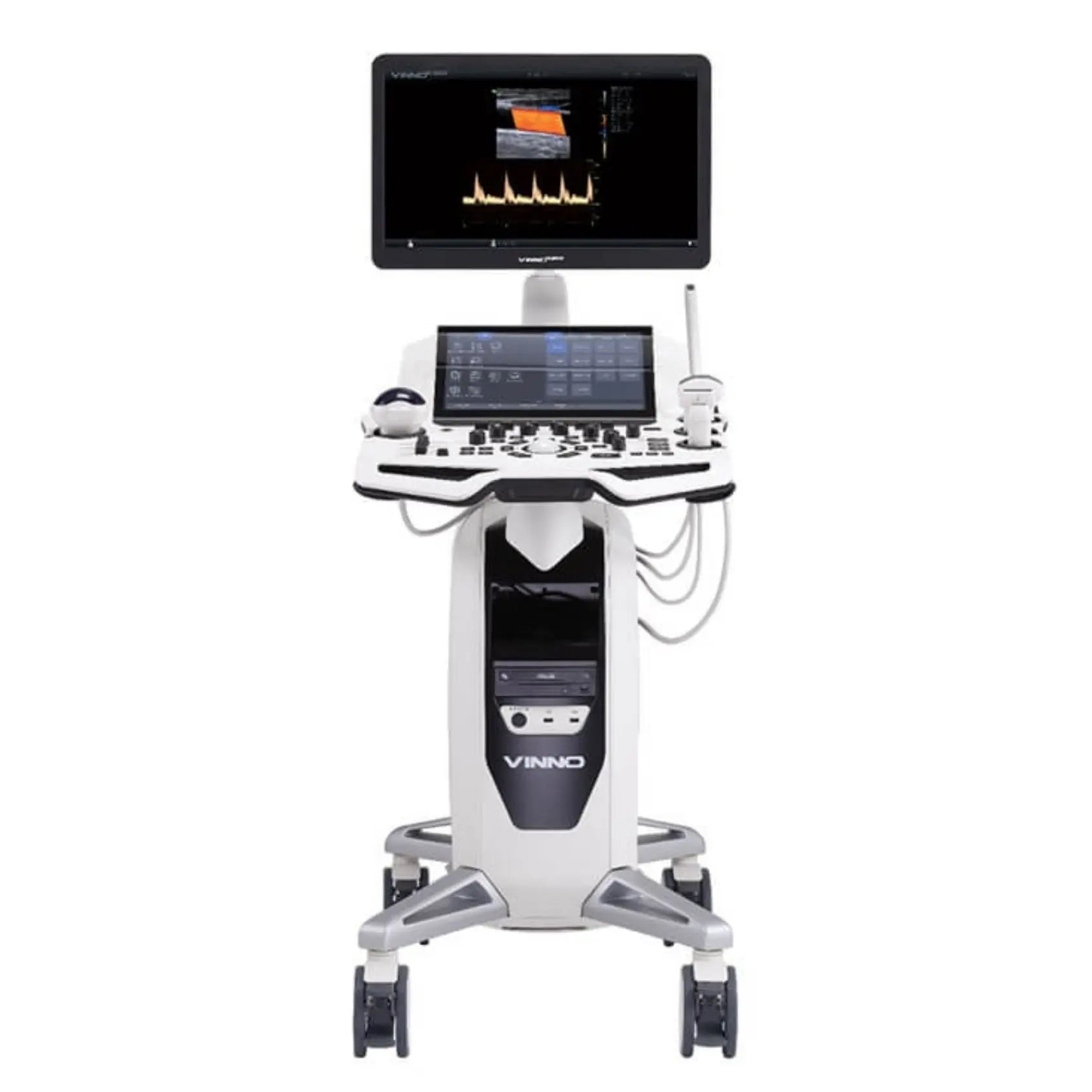 Ultrasonido de gabinete Beracah Medica con monitor de 21.5” y panel táctil de 13.3” para diagnóstico médico.
