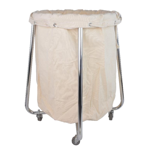 Carro para ropa sucia Beracah Medica con estructura cromada, diseño de carros para transporte y almacenamiento de ropa sucia.