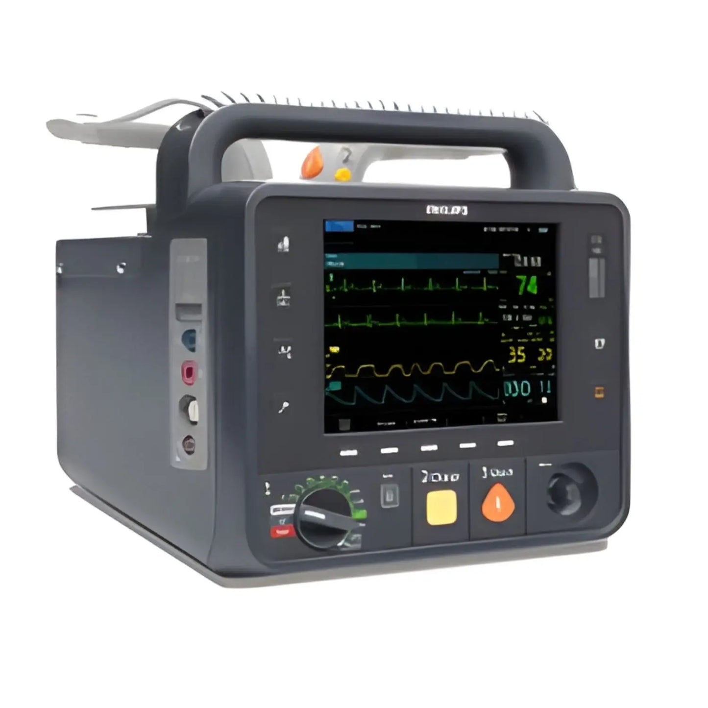 Monitor desfibrilador Heartstart Intrepid de Beracah Medica con pantalla, sensores SpO2 y PANI para emergencias médicas.
