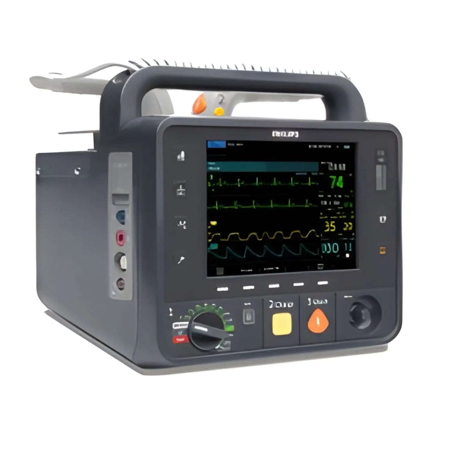 Monitor desfibrilador Heartstart Intrepid de Beracah Medica con pantalla, sensores SpO2 y PANI para emergencias médicas.