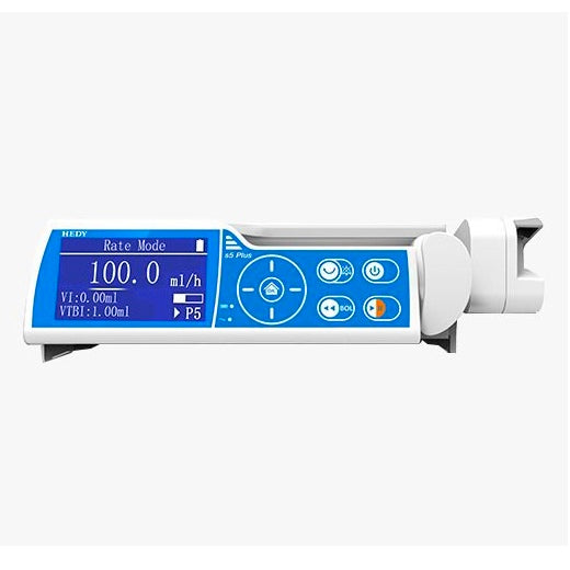 Bomba de jeringa para infusión Beracah Medica Mod. S5, con pantalla y controles, utilizada en procedimientos médicos de perfusión.