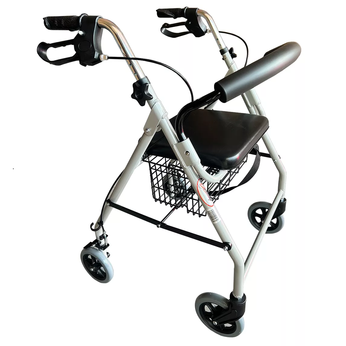 Andadera caminadora plegable de aluminio de la marca Beracah Medica, con detalles de estructura y mango ajustable.