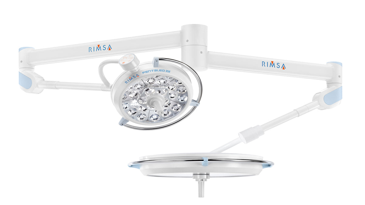 Lámpara de cirugía doble de techo Beracah Medical PENTA30E+30E, lámparas para quirófano con iluminación brillante y doble cabezal.
