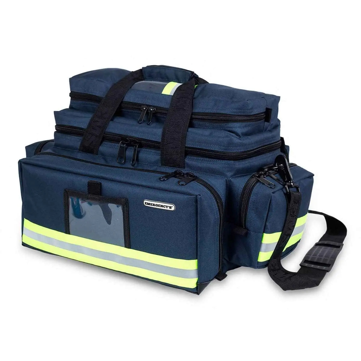 Mochila vacía de gran capacidad en color azul marino de la marca Beracah Medica, ideal para emergencias y almacenamiento.