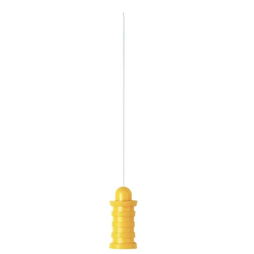 Electrodo de aguja monopolar desechable Neuro-Line de Beracah Medica, 50x0.45 mm, en caja con 40 piezas, color amarillo.