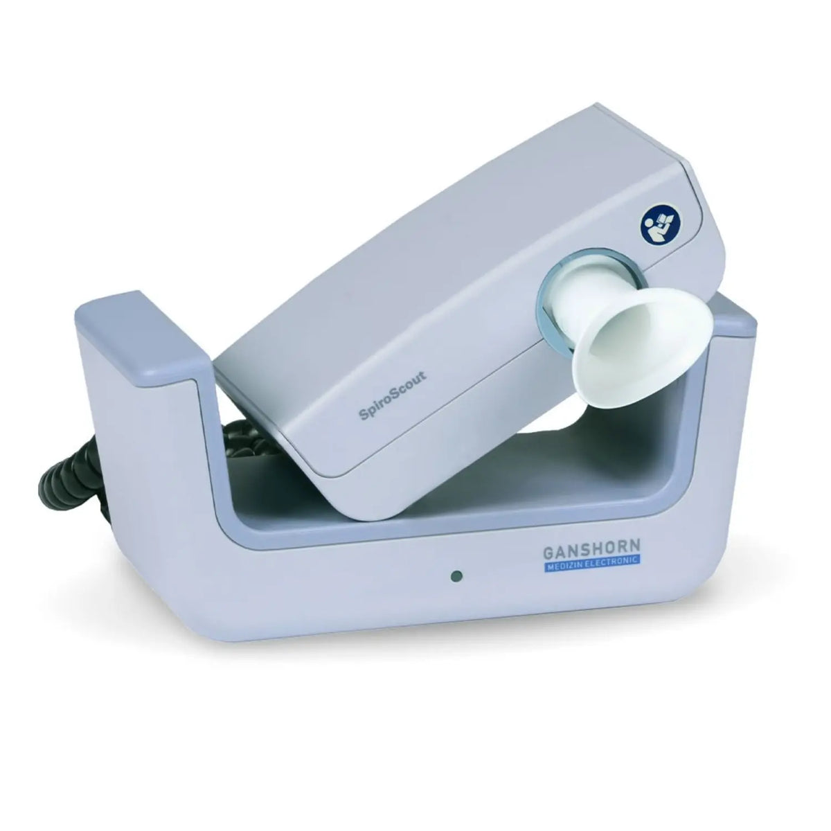 Espirometro ultrasónico Beracah Medica SpiroScout PC mostrando pantalla y tubos para medición respiratoria.