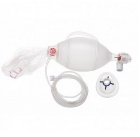Resucitador SPUR II adulto de Beracah Medica con bolsa reservorio, mascarilla desechable con válvula, tamaño medio nº5