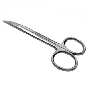 Tijeras quirúrgicas curvas agudas de 14 cm de la marca Beracah Medica, con filo roma, ideales para procedimientos médicos.