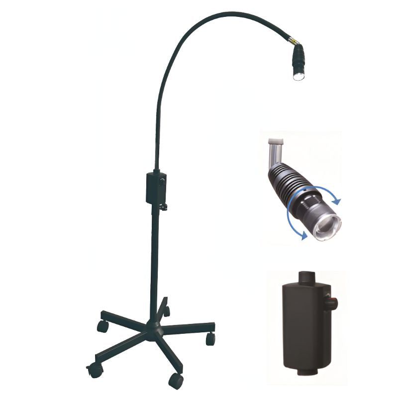 Lámpara de pedestal para examinación LED Beracah Médica con apertura variable, luz brillante y ajuste de diámetro.