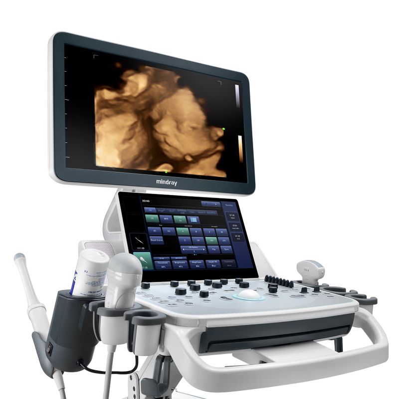 Ultrasonido de gabinete Beracah Medica con monitor Full HD 21.5", pantalla táctil 13.3" y 4 transductores convex, lineal, endocavitario y volumen.