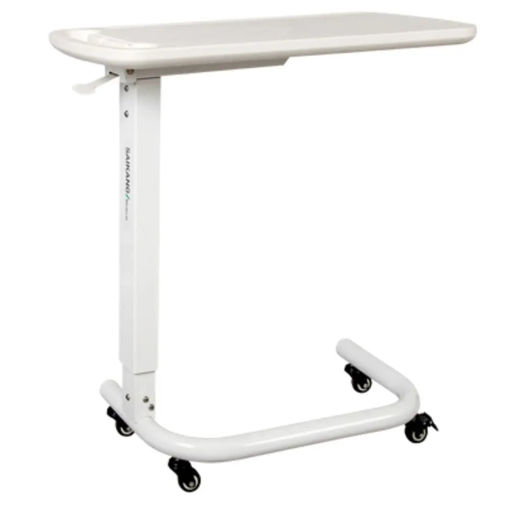 Mesa puente de ABS blanca para alimentos de la marca Beracah Medica, diseñada para soporte y transporte de alimentos.