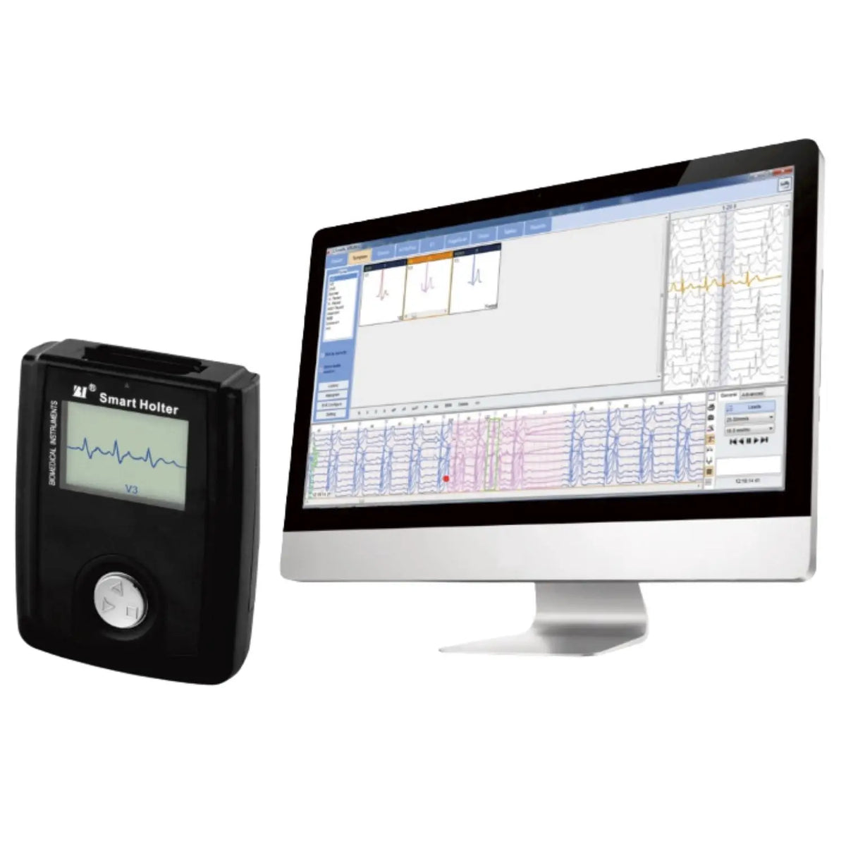 Holter para ECG Beracah Medica con grabadora MC6800, sistema CardioSW-Holter para monitoreo de ritmo cardíaco.